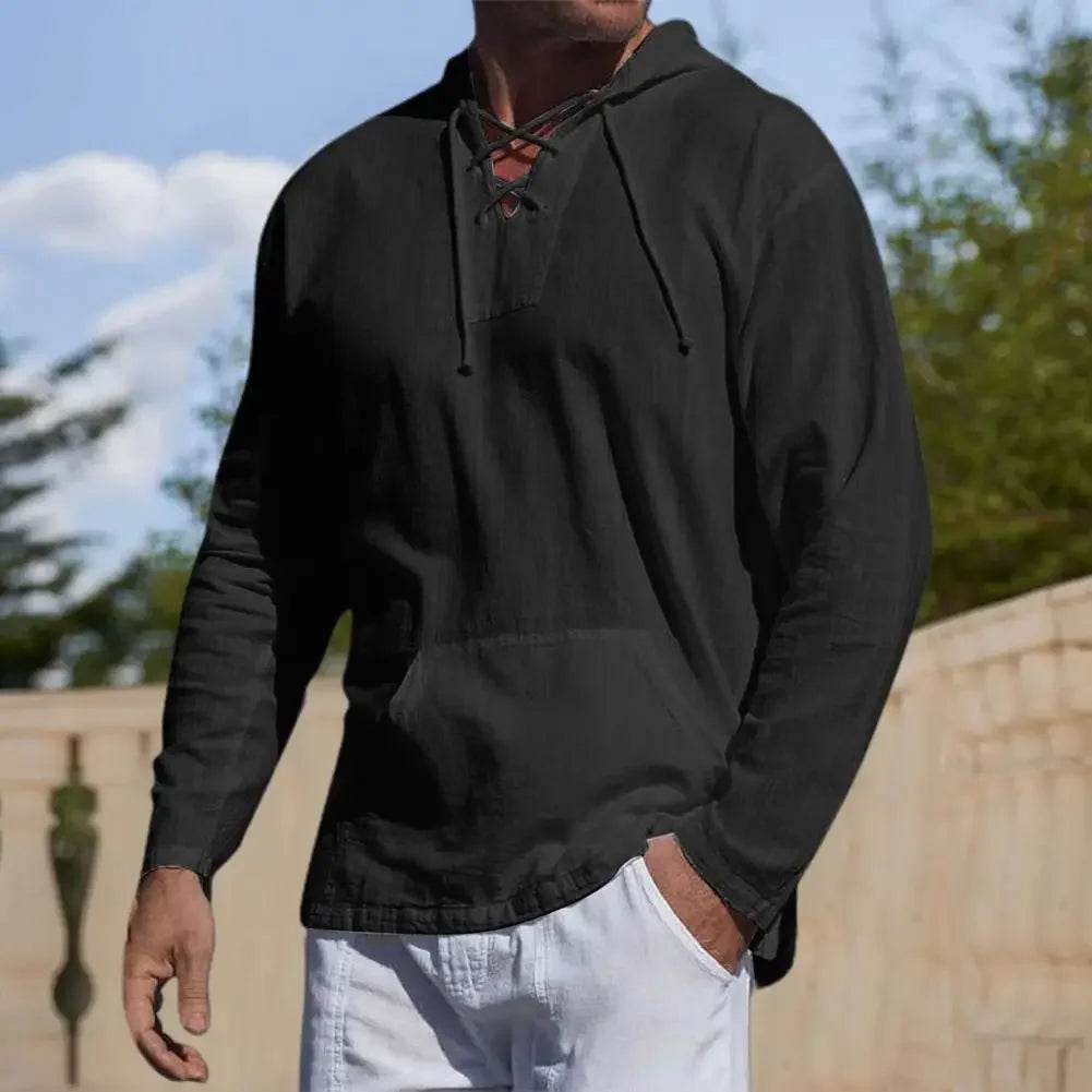 Buy Center Men's Hooded Pullover - Lightweight Cotton Linen Shirt - Buy Center UK