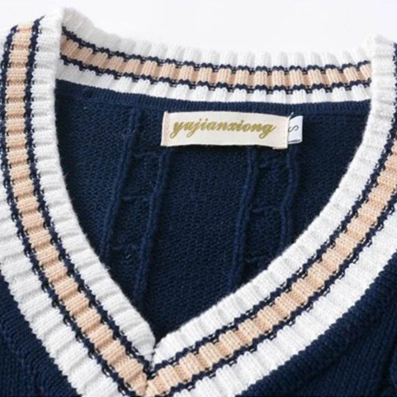 Buy Center Men's Thicken V-neck Sweater Vest - Striped Retro Chic - Buy Center UK