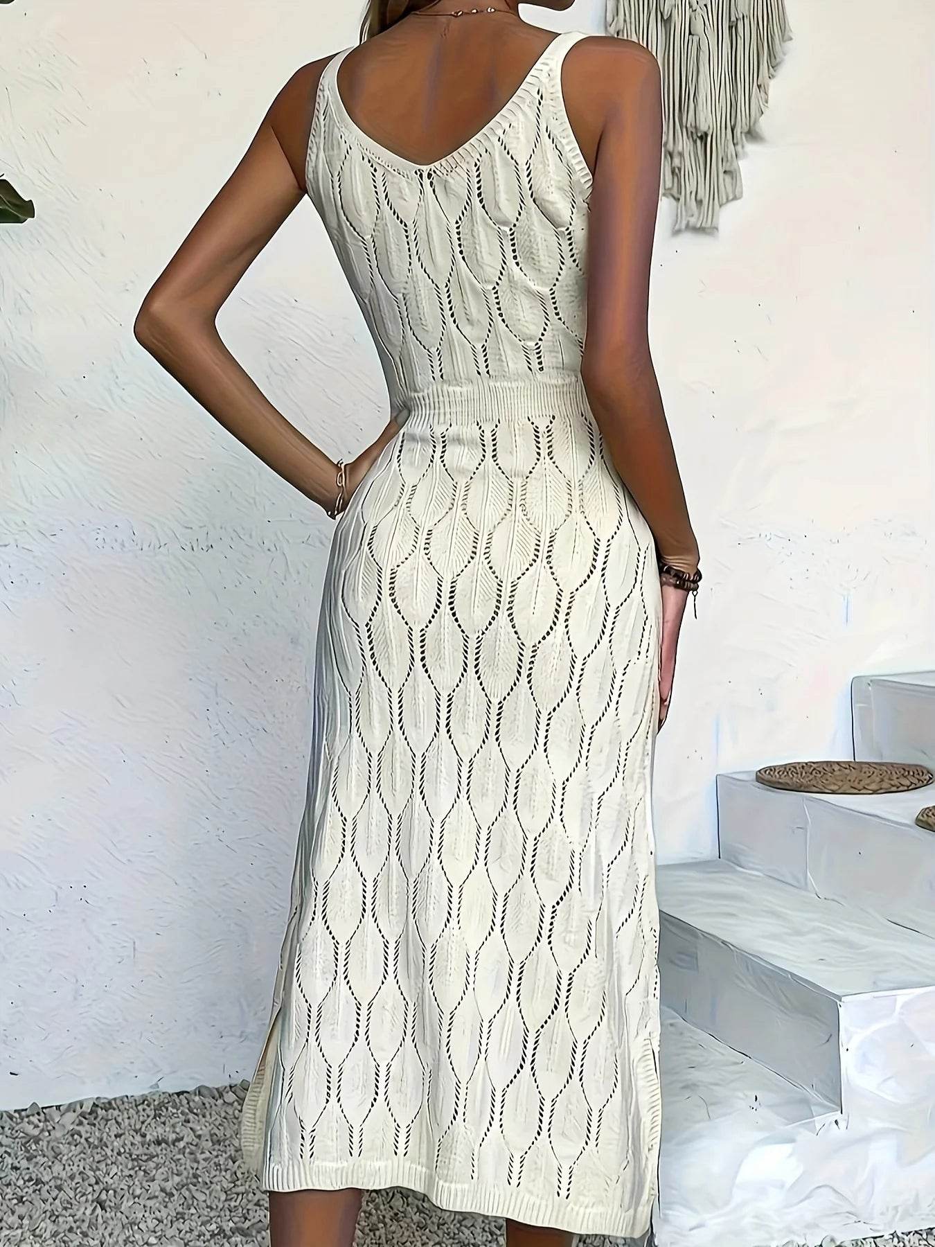 Buy Center Knitted Sleeveless Coat-Style Dress - Elegant V-Neck Design - Buy Center UK