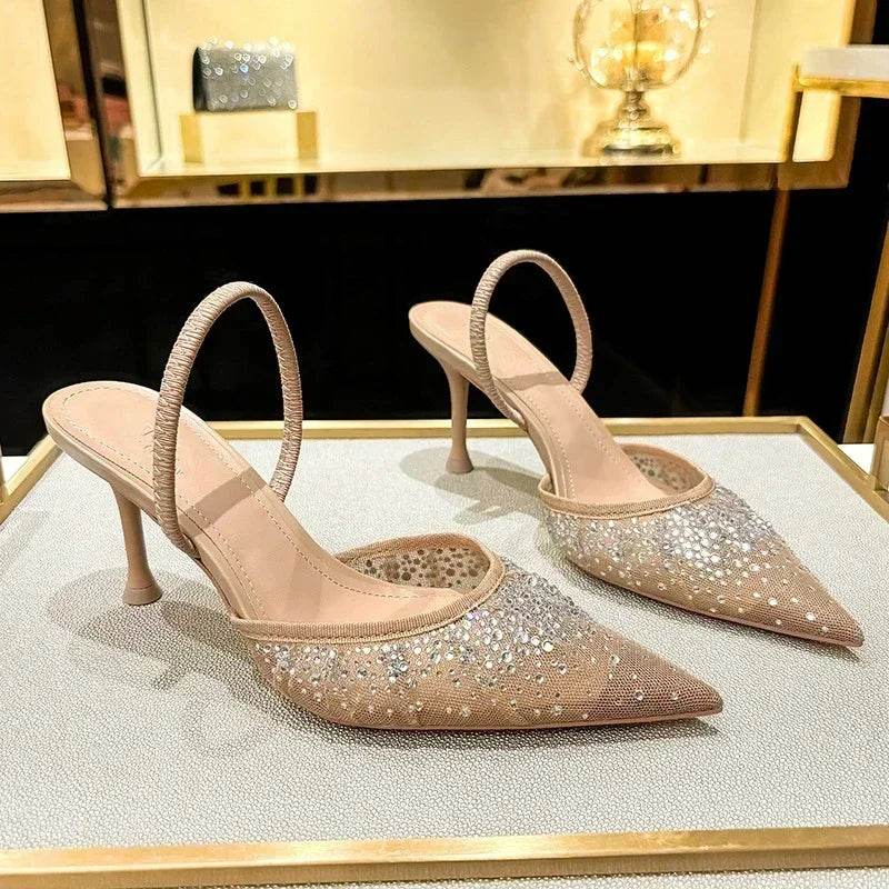 Buy Center Luxury Rhinestone Mesh Heeled Sandals - Elegant Summer Pumps - Buy Center UK