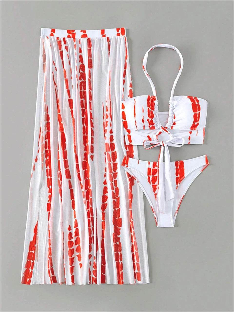 Buy Center 3 Pieces Tie Dye Bikini Set - Sexy Halter & Cover-Up Pants - Buy Center UK