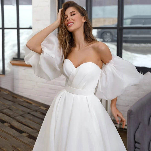 Buy Center Bubble Sleeves Wedding Dress - Sweetheart Neckline & Organza - Buy Center UK