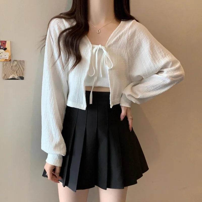 Buy Center Women's Thin White Cardigan - Summer Lace-Up Knitwear Top - Buy Center UK