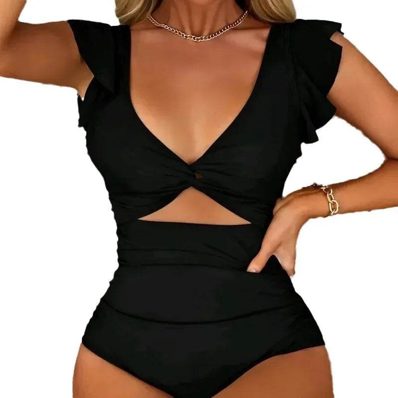 Buy Center Contrast Mesh One Piece Swimsuit - V Neck Tummy Control - Buy Center UK