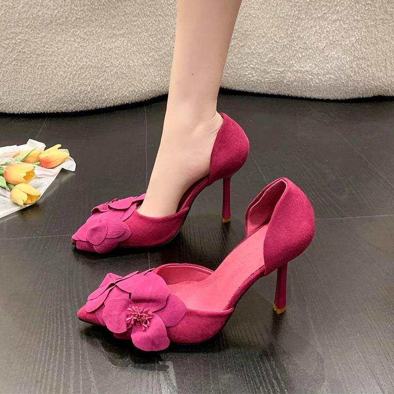 Buy Center Women's Spring Pointy Thin Heels with Flower Design - Buy Center UK