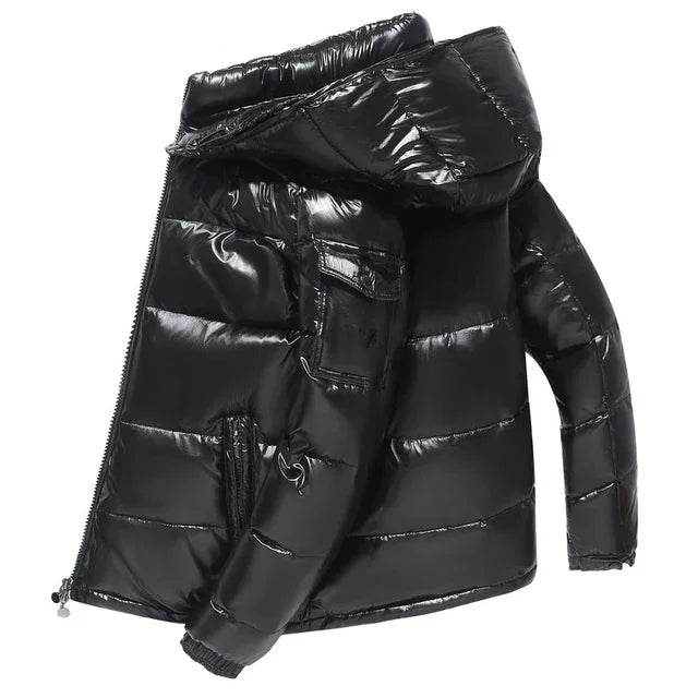 Buy Center Glossy Down Jacket for Men - Thickened, Hooded, Warm - Buy Center UK