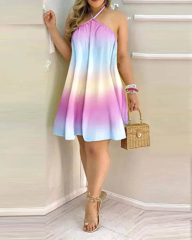 Buy Center Tropical Print Halter Neck Dress - Perfect for Summer Vacations - Buy Center UK