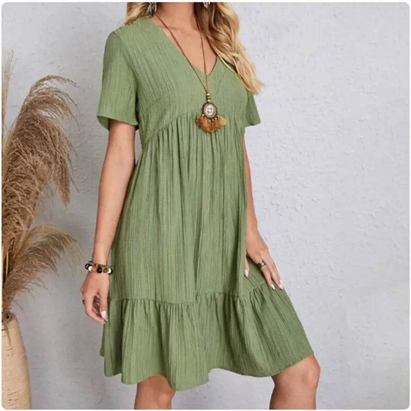 Buy Center Women’s Summer Peplum Dress - V-Neck & Ruffle Fit - Buy Center UK