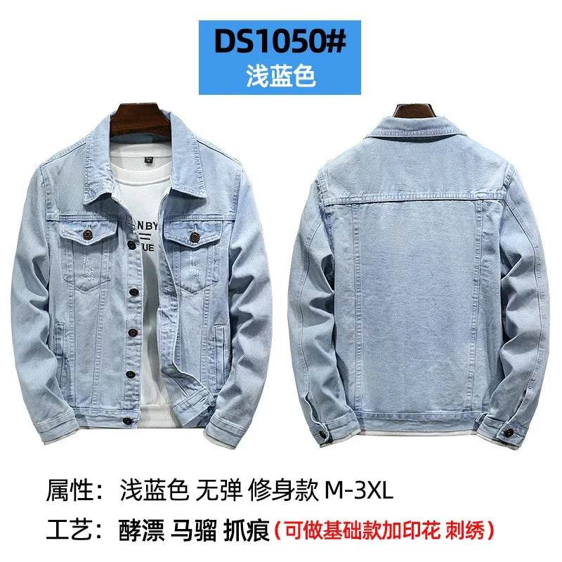 Buy Center Men's Denim Jacket - Casual Turn Down Collar, Full Sleeve - Buy Center UK