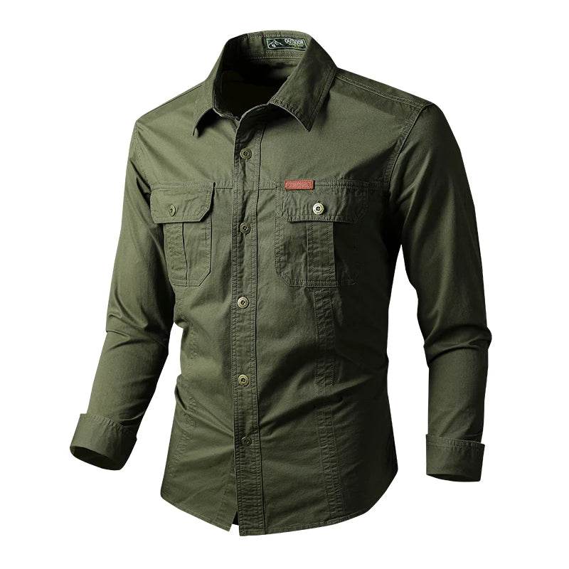 Buy Center Men's Cotton Military Shirt - Long Sleeve Casual Style - Buy Center UK