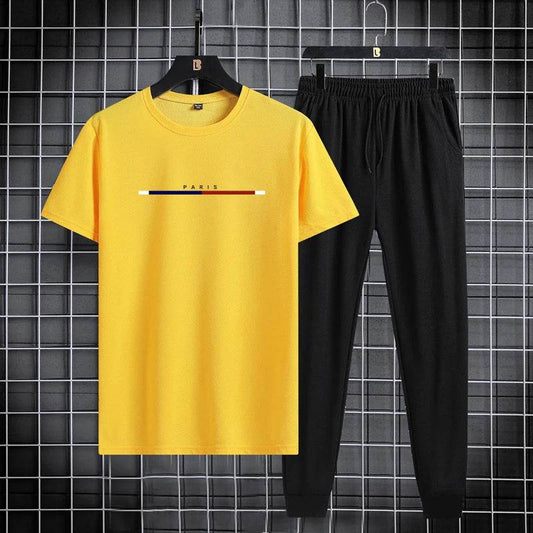 Buy Center Men's Sports Suit - Stylish Round Neck T-Shirt & Ankle Pants - Buy Center UK