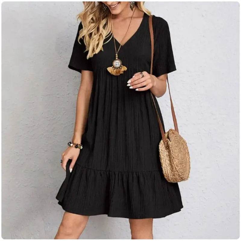 Buy Center Women’s Summer Peplum Dress - V-Neck & Ruffle Fit - Buy Center UK