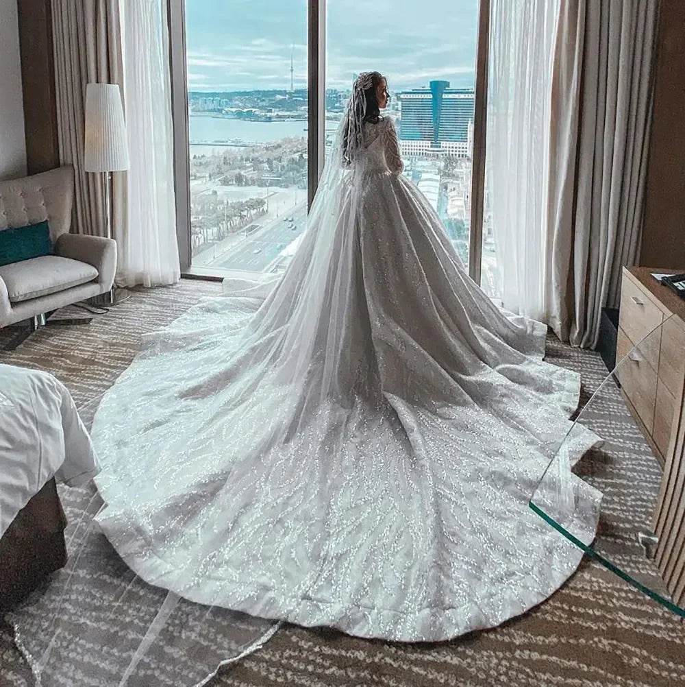 Customized Luxurious Ball Gown Wedding Dress - Long Sleeve Elegance - Buy Center UK