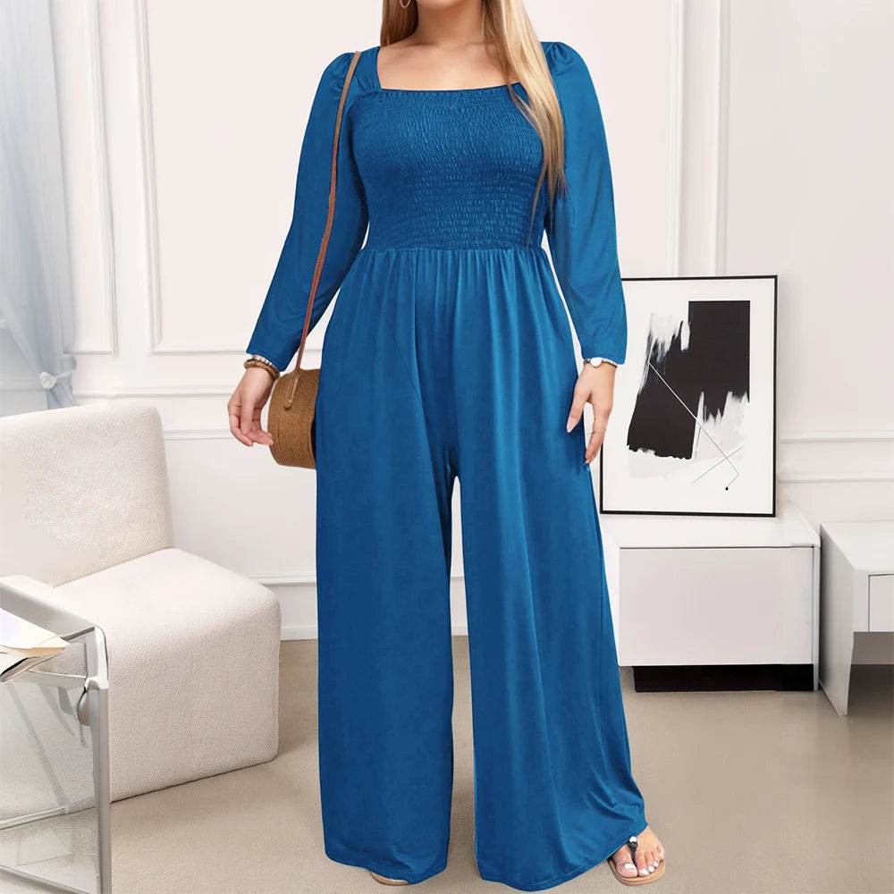 Plus Size Women Wide Leg Jumpsuit - Stylish Autumn Winter Outfit - Buy Center UK