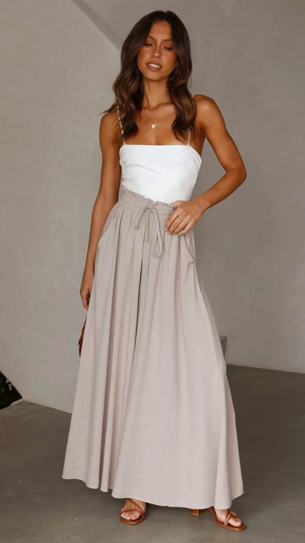 Buy Center Women's Summer Wide Leg Pants - Elastic Waist & Pockets - Buy Center UK