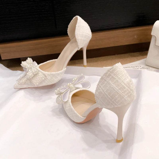 Elegant Pearl Bowknot Stiletto Pumps - Sexy High Heels for Women - Buy Center UK