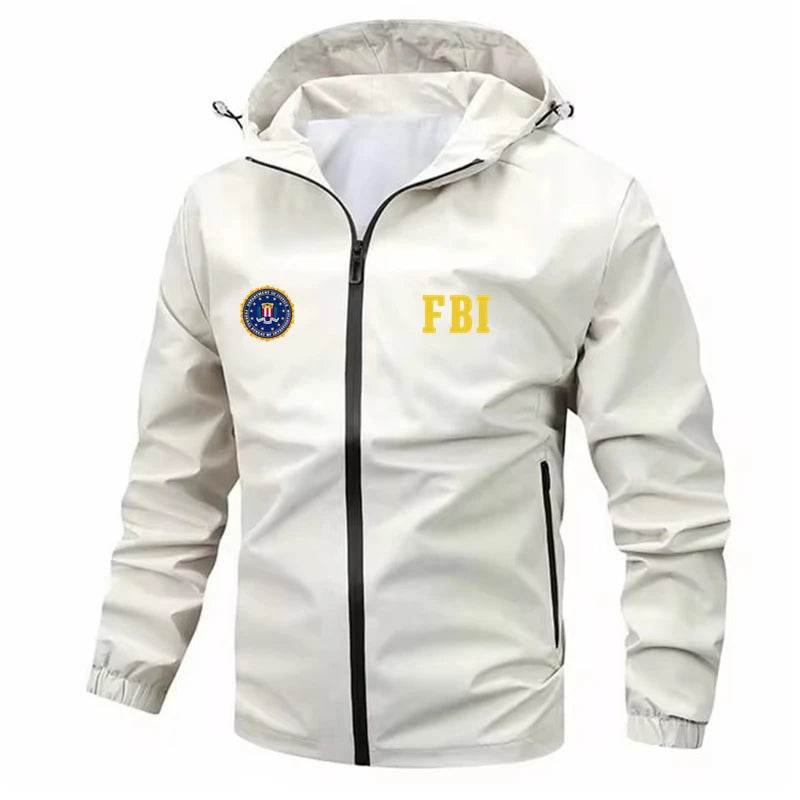 FBI Men's Zipper Jackets - Casual Solid Color, Windproof & Hooded - Buy Center UK