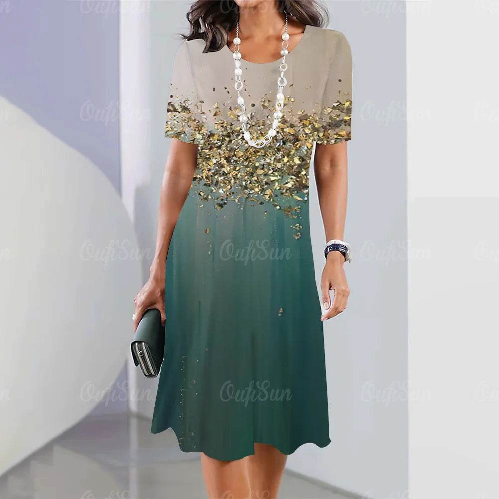 2024 Women's Plus Size Midi Dress - Elegant Graphic Print & Comfort - Buy Center UK
