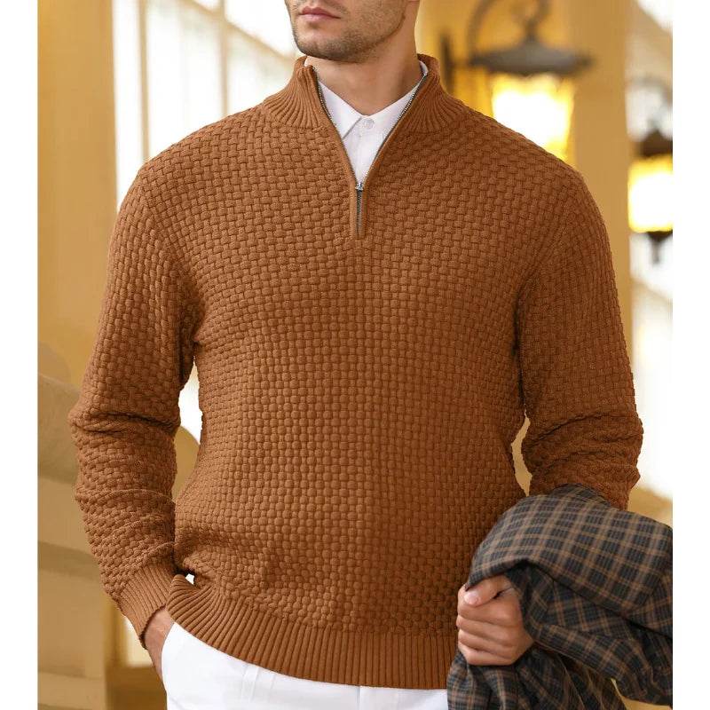 Buy Center Men's Winter Warm Mock Neck Zip Up Sweater - Soft Knit - Buy Center UK