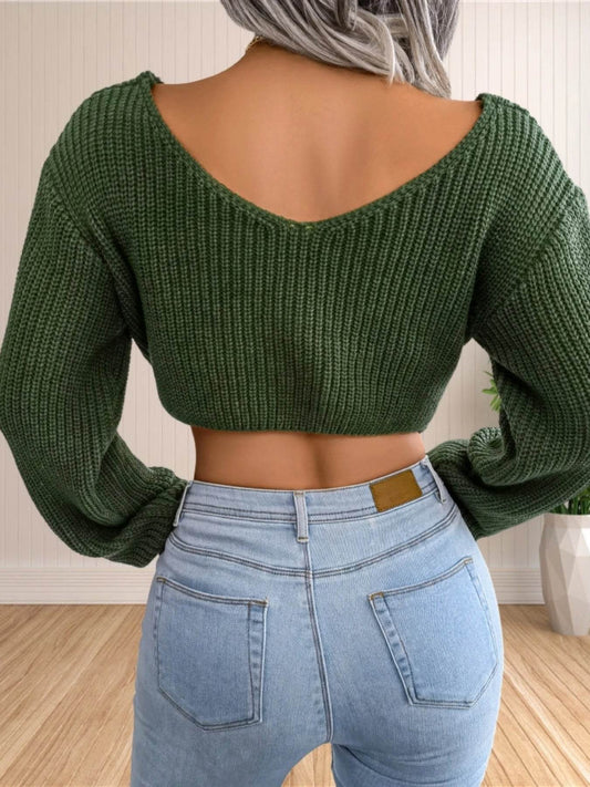 Buy Center Women's V-Neck Cross Twisted Knot Back Sweater Jumper - Buy Center UK