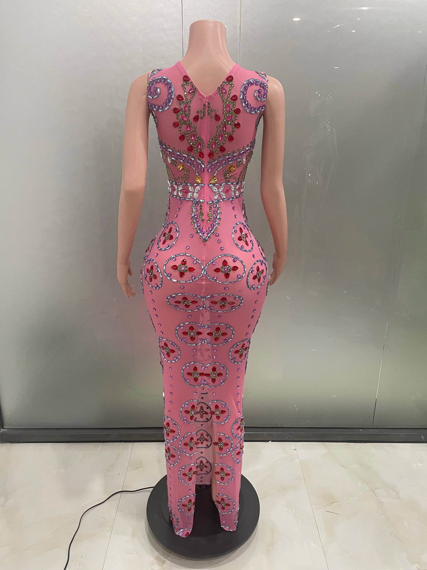 Sparkly Diamond Hollow Out Mesh Dress – Sexy V-Neck Party Wear - Buy Center UK