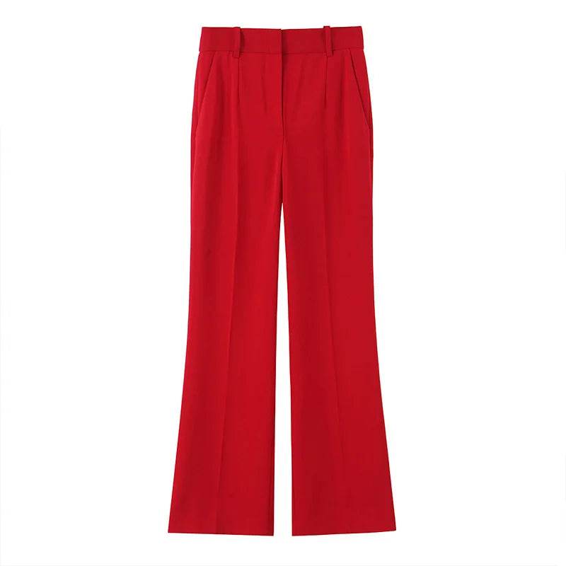Willshela Women Fashion 2 Piece Set - Chic Red V-Neck Tank & Flare Pants - Buy Center UK