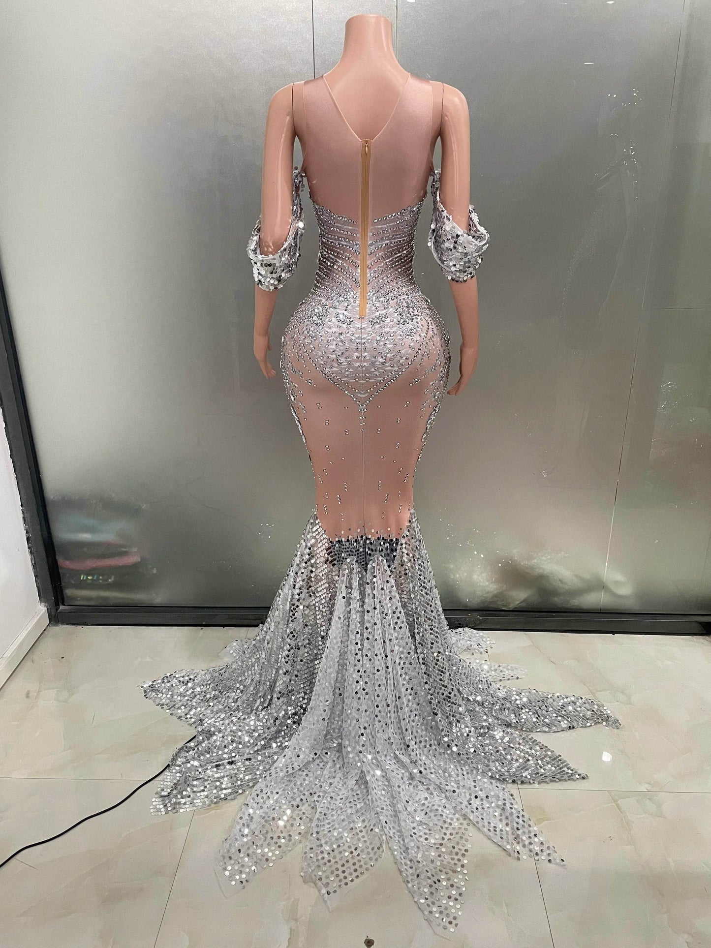 Sparkly Rhinestone Sequins Fishtail Dress for Elegant Evening Events - Buy Center UK
