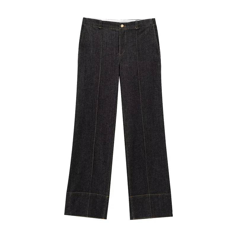 TRAF Women's Denim Pants Set 2025 - Casual Elegance with Wide Legs - Buy Center UK
