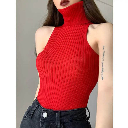 Buy Center Y2K Turtleneck Off-Shoulder Tank Top - Knitted Comfort - Buy Center UK