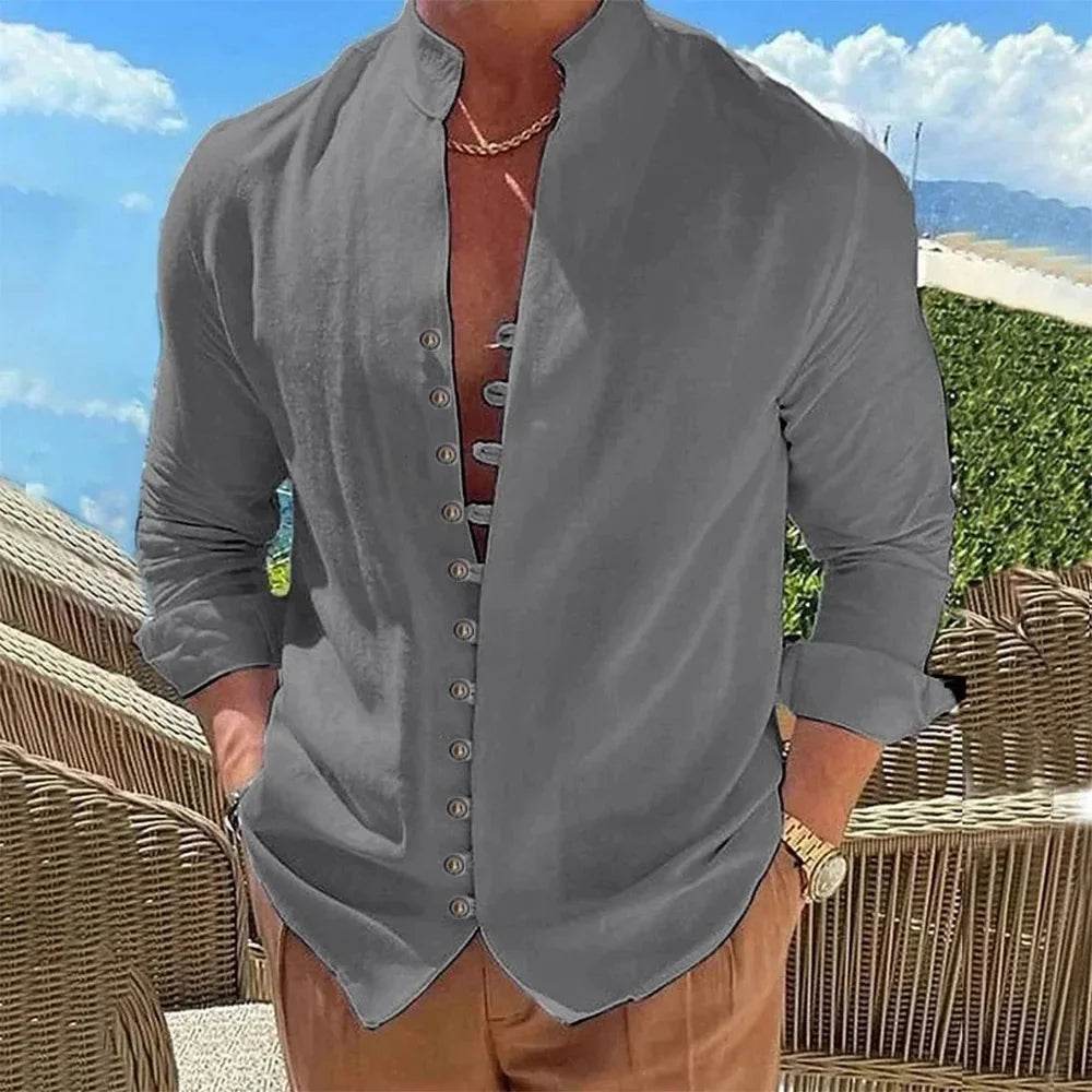 Buy Center Men’s Long Sleeve Casual Shirt - Solid Color, Loose Fit - Buy Center UK