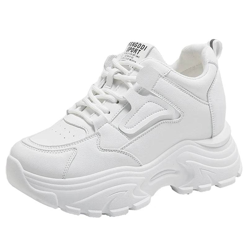 Buy Center White Platform Women's Sneakers - Lace-Up, Thick Bottom - Buy Center UK