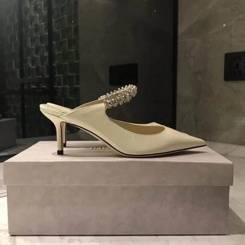 Women's Pointed Toe Mules - Rhinestone Stiletto Sandals for Summer - Buy Center UK