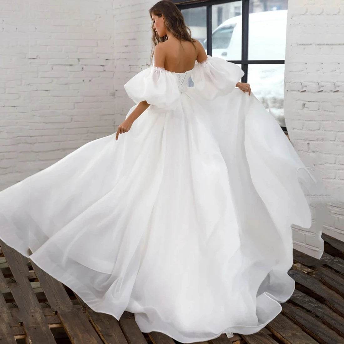 Buy Center Bubble Sleeves Wedding Dress - Sweetheart Neckline & Organza - Buy Center UK