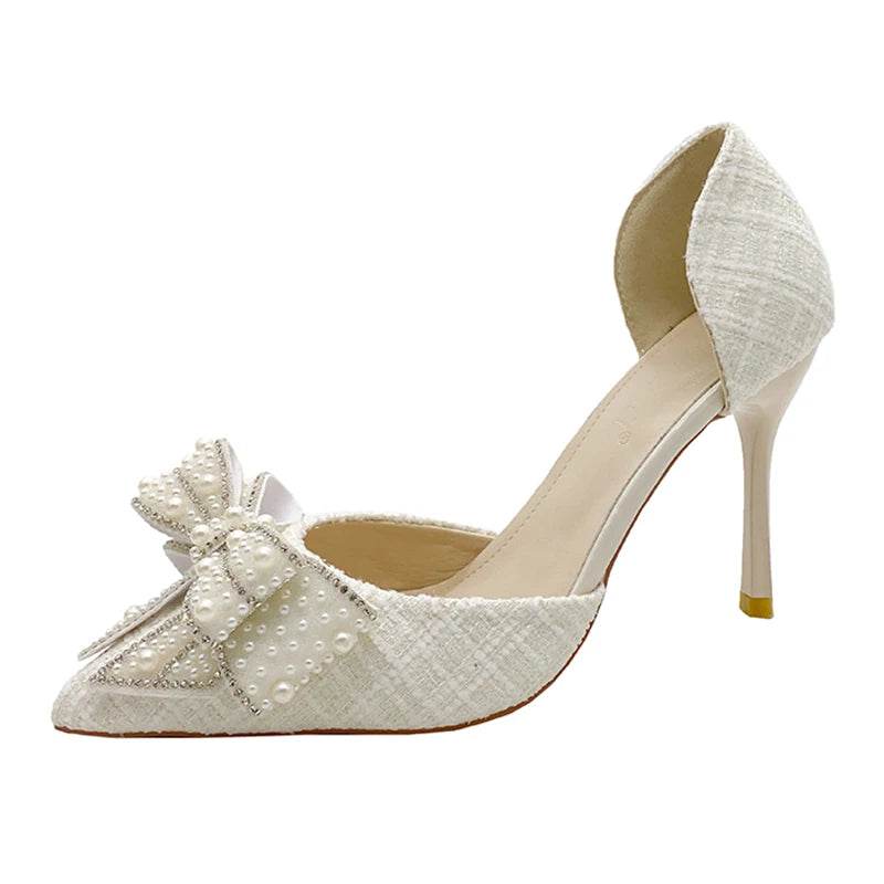 Elegant Pearl Bowknot Stiletto Pumps - Sexy High Heels for Women - Buy Center UK