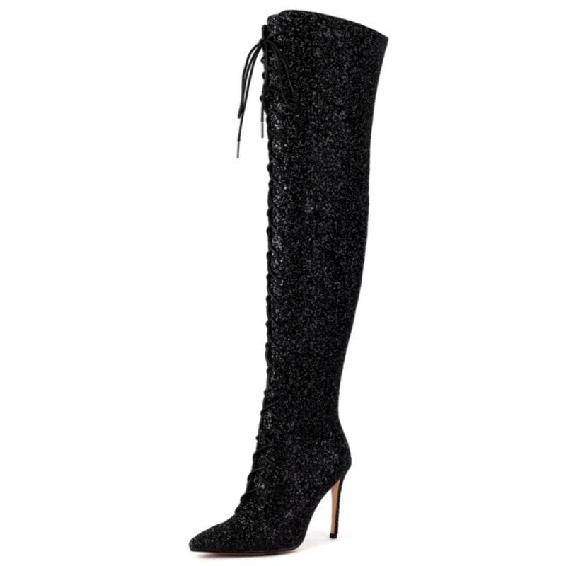 Buy Center Luxury Over the Knee High Boots - Sequined Lace-Up Size 48 - Buy Center UK