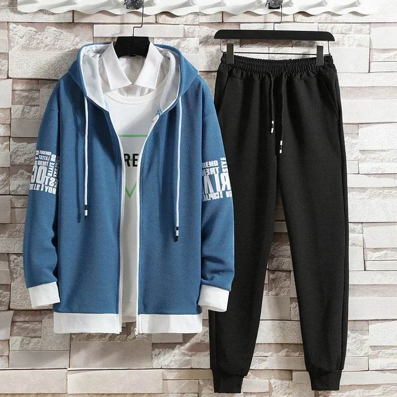 Buy Center Men's Hooded Cardigan Sweatpants Set - Casual Spring Outfit - Buy Center UK