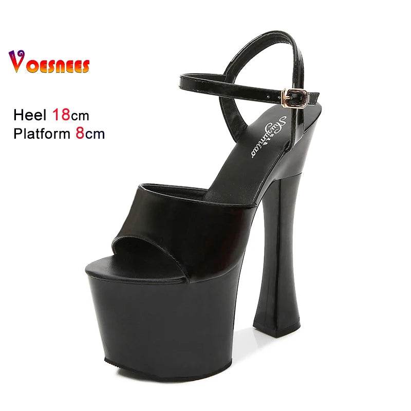 Voesnees Sexy High Heel Platform Sandals - 18CM Square Heel - Buy Center UK
