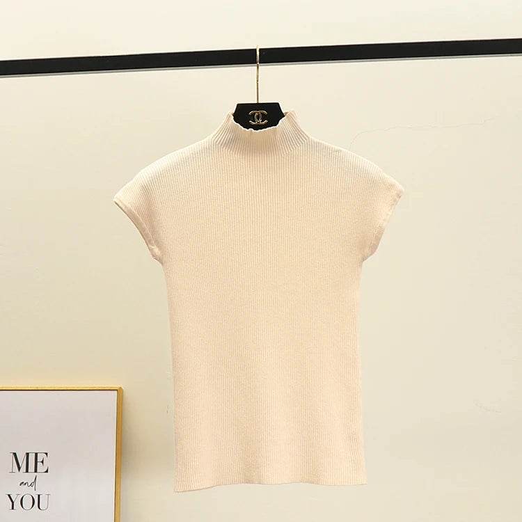 Buy Center Women's Short Sleeve Mock Neck Knit Crop Top - Lightweight & Chic - Buy Center UK