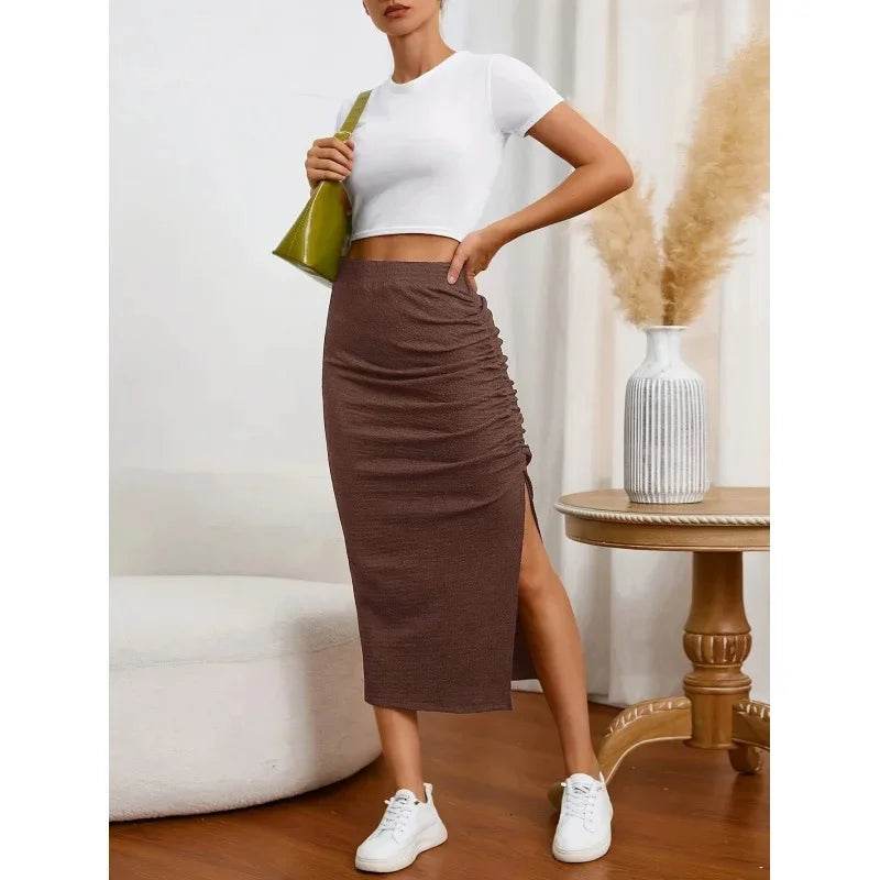 2024 High-Waisted Pleated Skirt - Slim Fit for Spring/Autumn - Buy Center UK