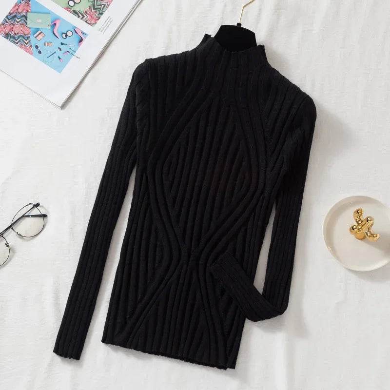 Chic Women’s Knitted Pullover Sweater - Half Turtleneck, Slim Fit - Buy Center UK