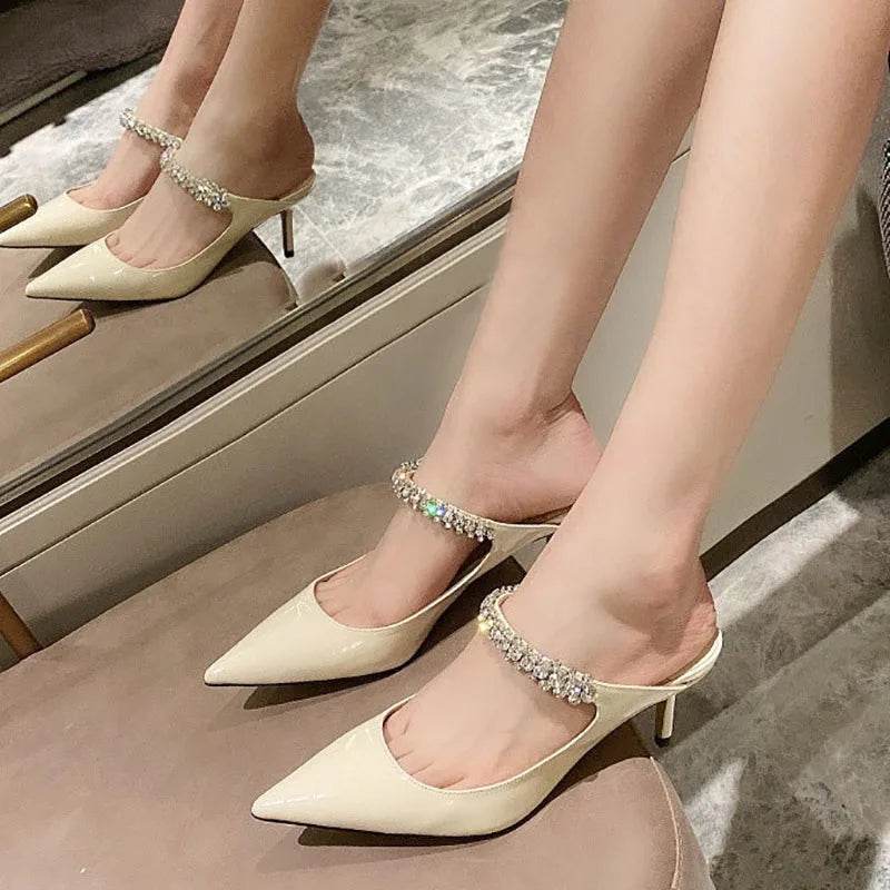 Women's Pointed Toe Mules - Rhinestone Stiletto Sandals for Summer - Buy Center UK