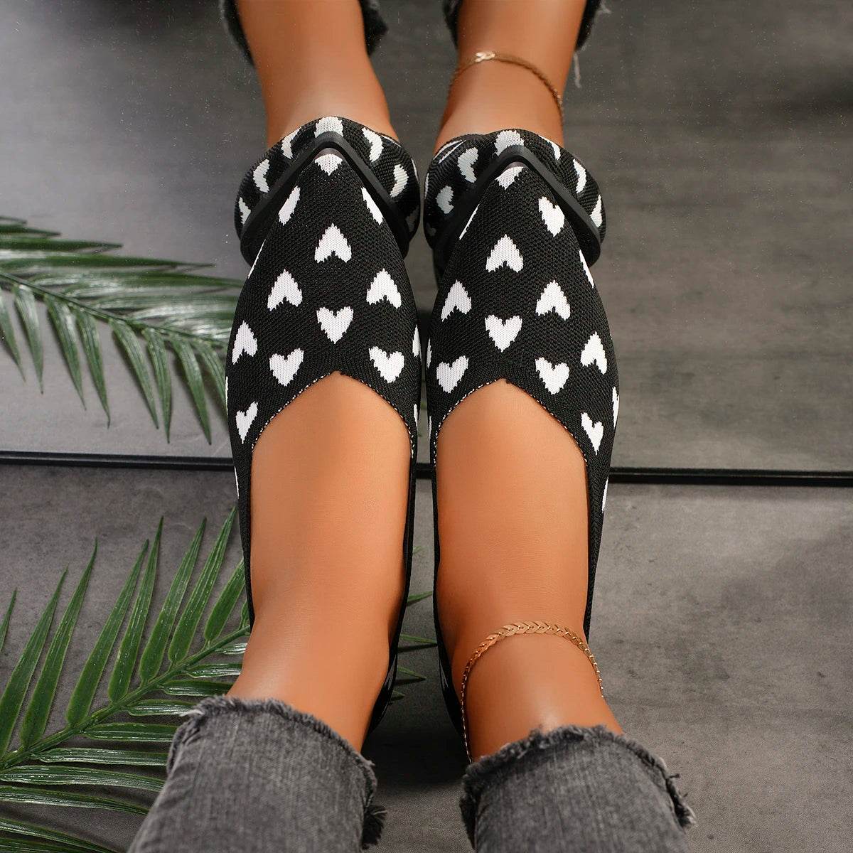 Women's Pointed Knitted Love Print Flat Shoes - Spring/Fall Style - Buy Center UK