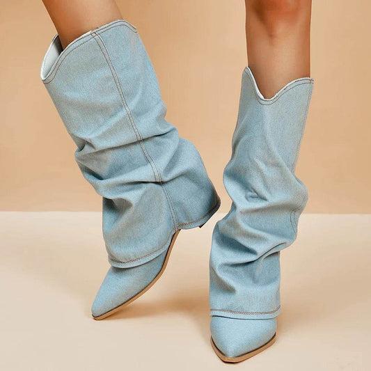 Buy Center Denim Block Heels Boots for Women - Chic & Comfortable - Buy Center UK