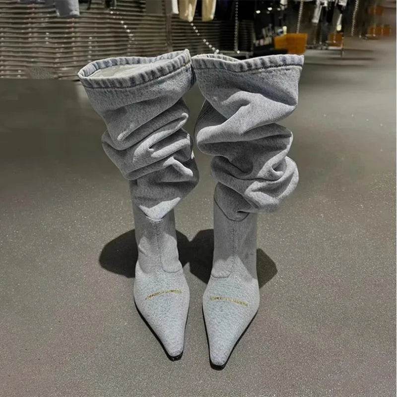 Wind Pointed Folded Pile Boots - Stiletto High Heels for All Seasons - Buy Center UK