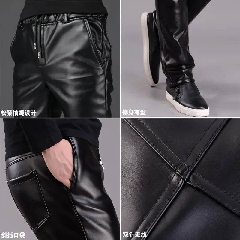 Buy Center Fleece-Lined Men's Leather Pants - Slim Fit, Black Style - Buy Center UK