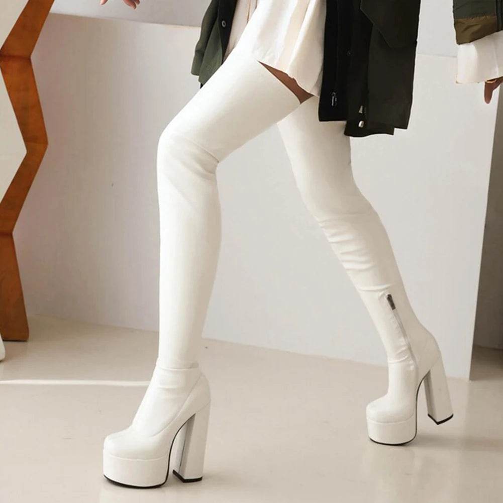 Buy Center Women's Over The Knee Platform Boots - Super High Chunky Heel - Buy Center UK