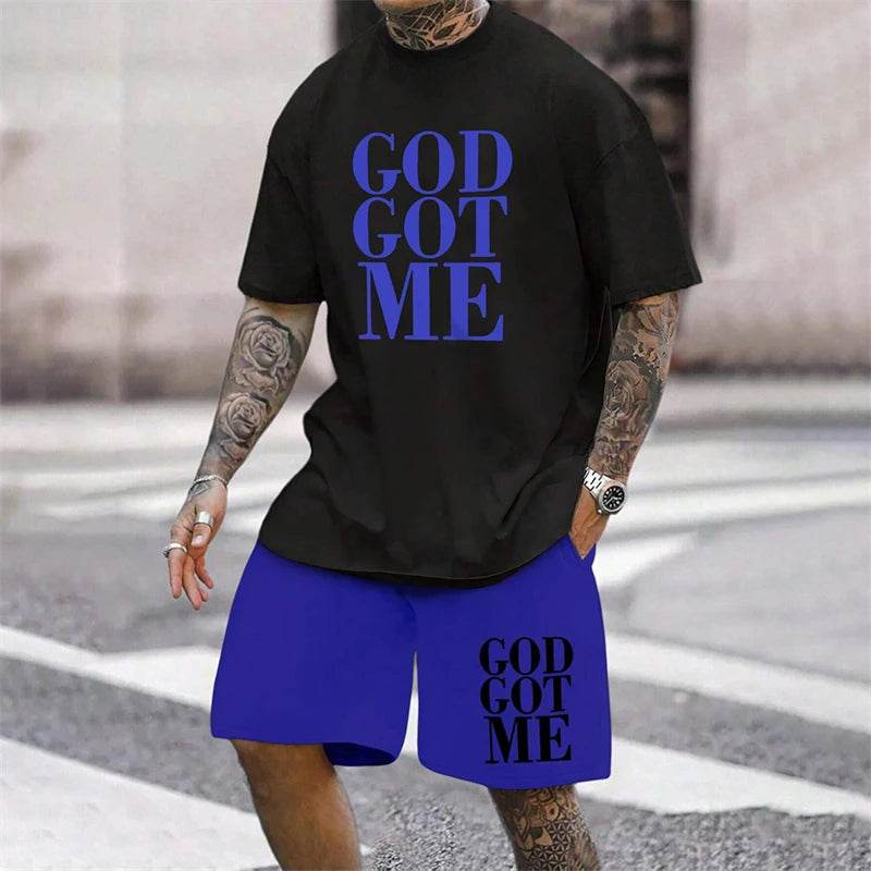 Hot Summer Men's Casual Suit - Letter Print T-Shirt & Shorts Set - Buy Center UK