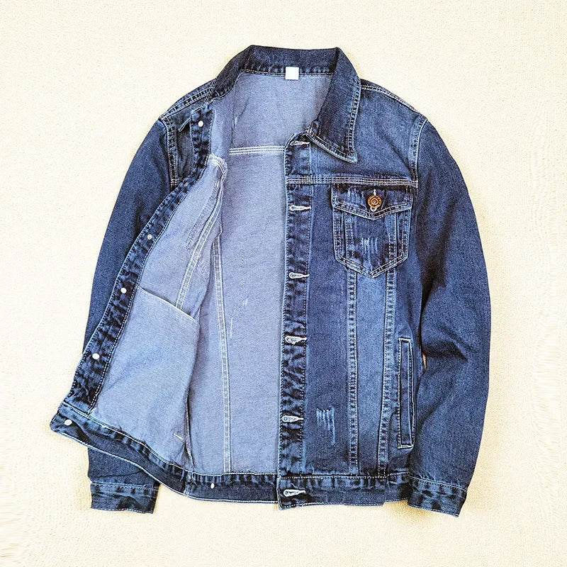 Buy Center Men's Denim Jacket - Casual Turn Down Collar, Full Sleeve - Buy Center UK