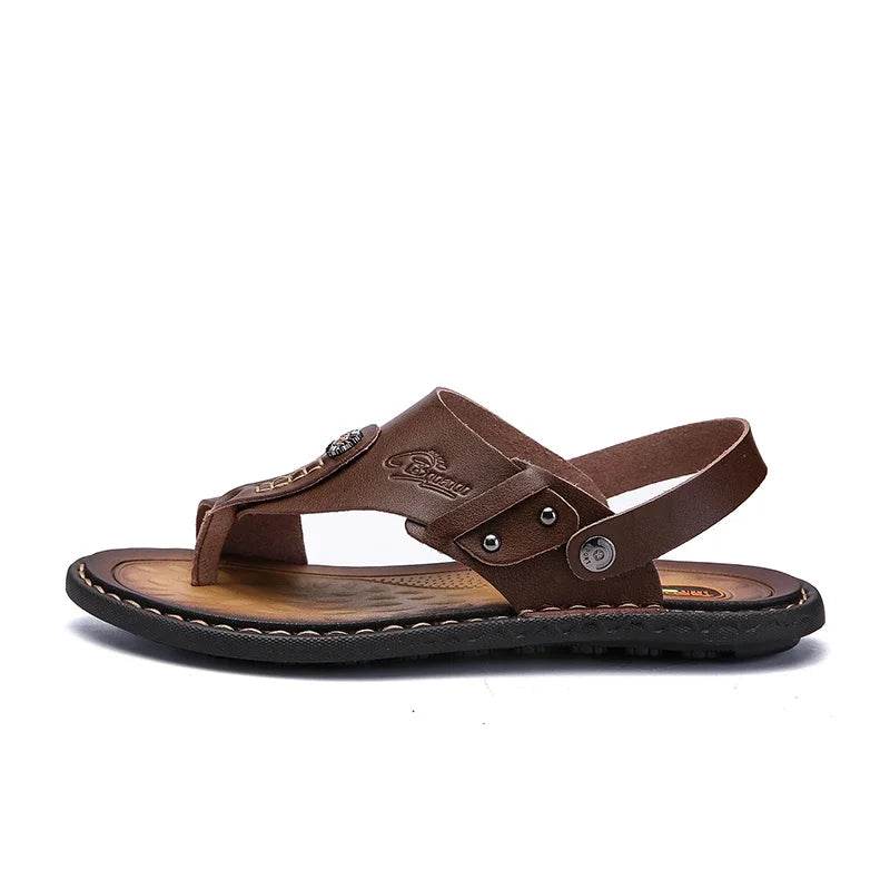 DUDELI Men's Genuine Leather Sandals - Comfortable Slip-On Summer Shoes - Buy Center UK