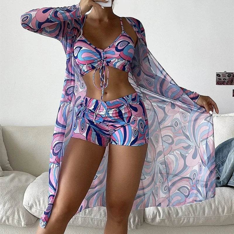 Buy Center 2025 Women's 3-Piece Swimsuit Set – Tankini, Cover-Up & Shorts - Buy Center UK
